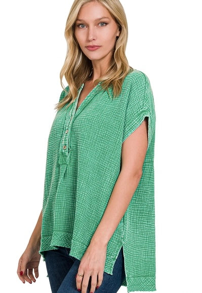 DANA DOUBLE GAUZE HENLEY BLOUSE