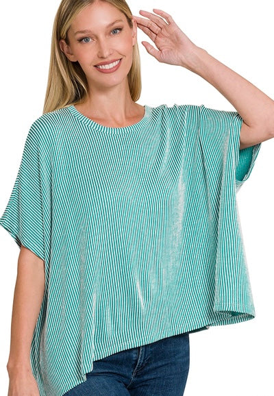 RIRI STRIPED OVERSIZE TOP~TEAL