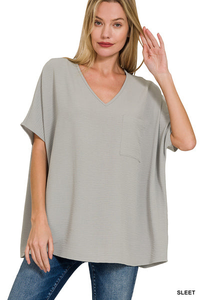 PORTIA V-NECK LOOSE FIT BLOUSE~SLEET