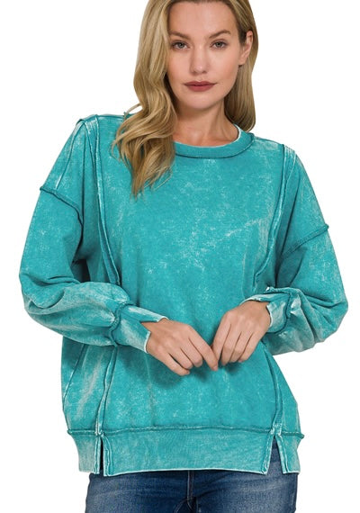 VIVA ACID WASH SWEATER~TEAL