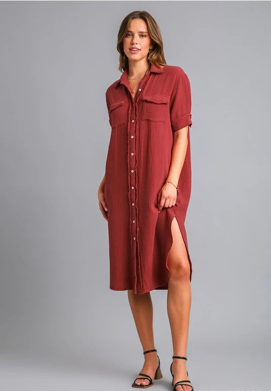 MARLA LINEN BLEND MIDI SHIRT DRESS