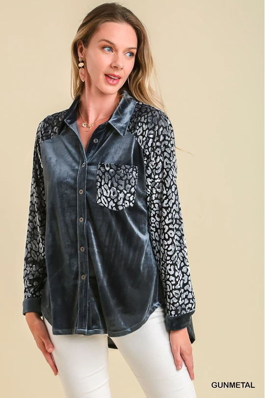 GUNNAR FLOCKED BUTTONDOWN BLOUSE