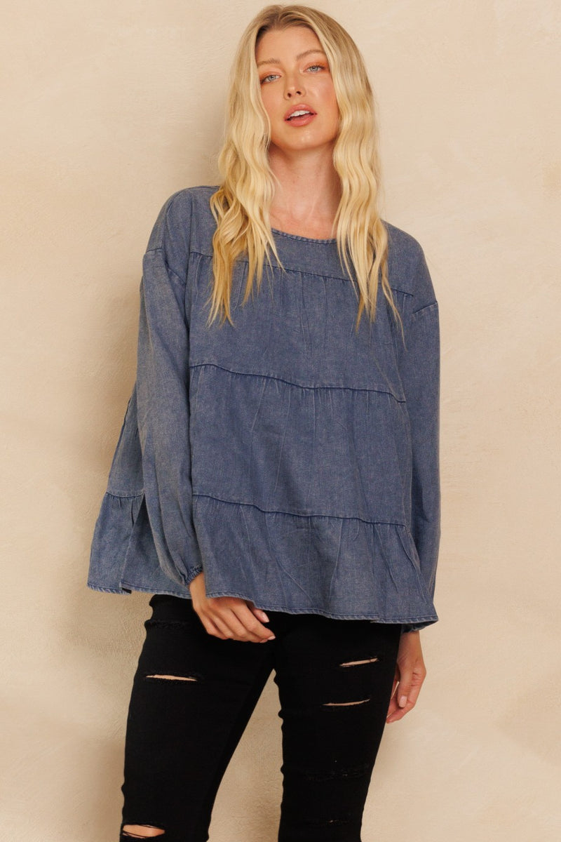 DIDI WASHED DENIM BABYDOLL TOP