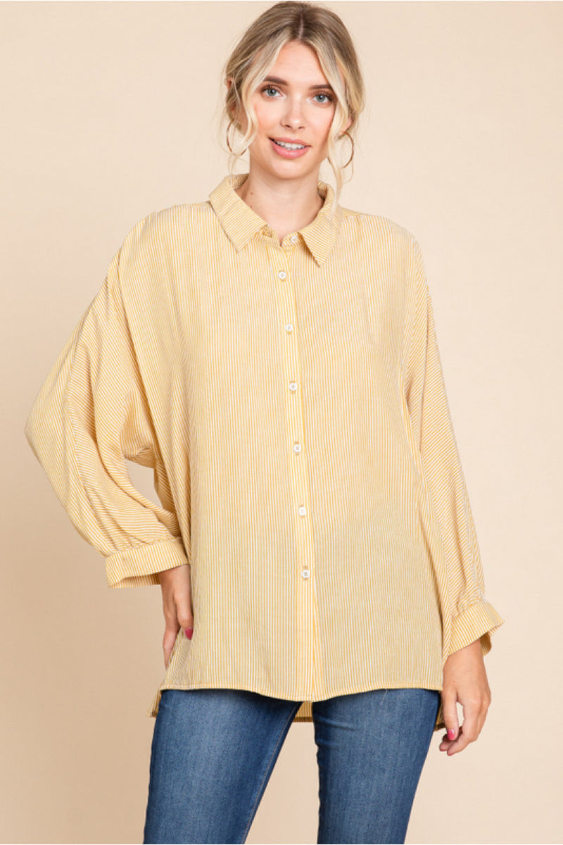 LEXI LUXE STRIPED BUTTONDOWN~HONEY