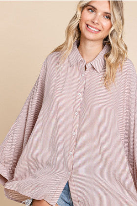 LEXI LUXE STRIPED BUTTONDOWN~MAUVE