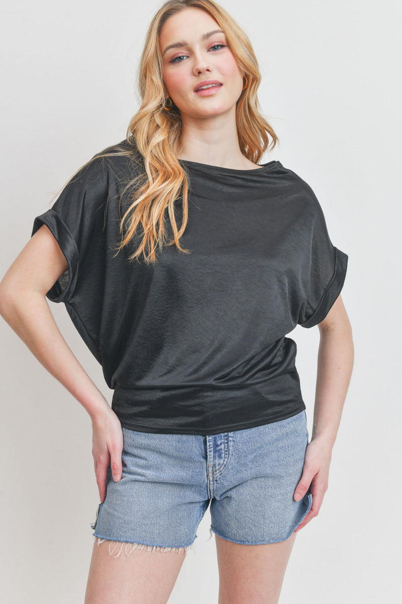 JAYNE WIDE NECK TOP~BLACK