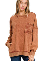 ZOILA ACID WASH FLEECE-RUST