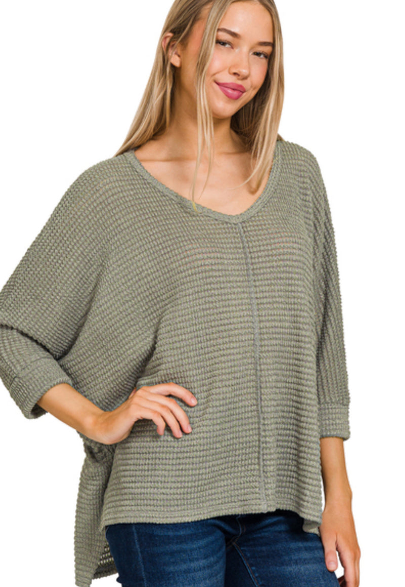 SUSAN JACQUARD HI LO SWEATER~LIGHT OLIVE