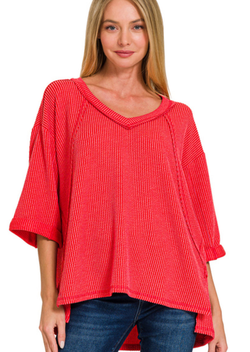 JULES RIBBED BLOUSE~RUBY RED