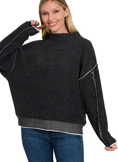 MARKEE MOCK NECK CHENILLE SWEATER~BLACK