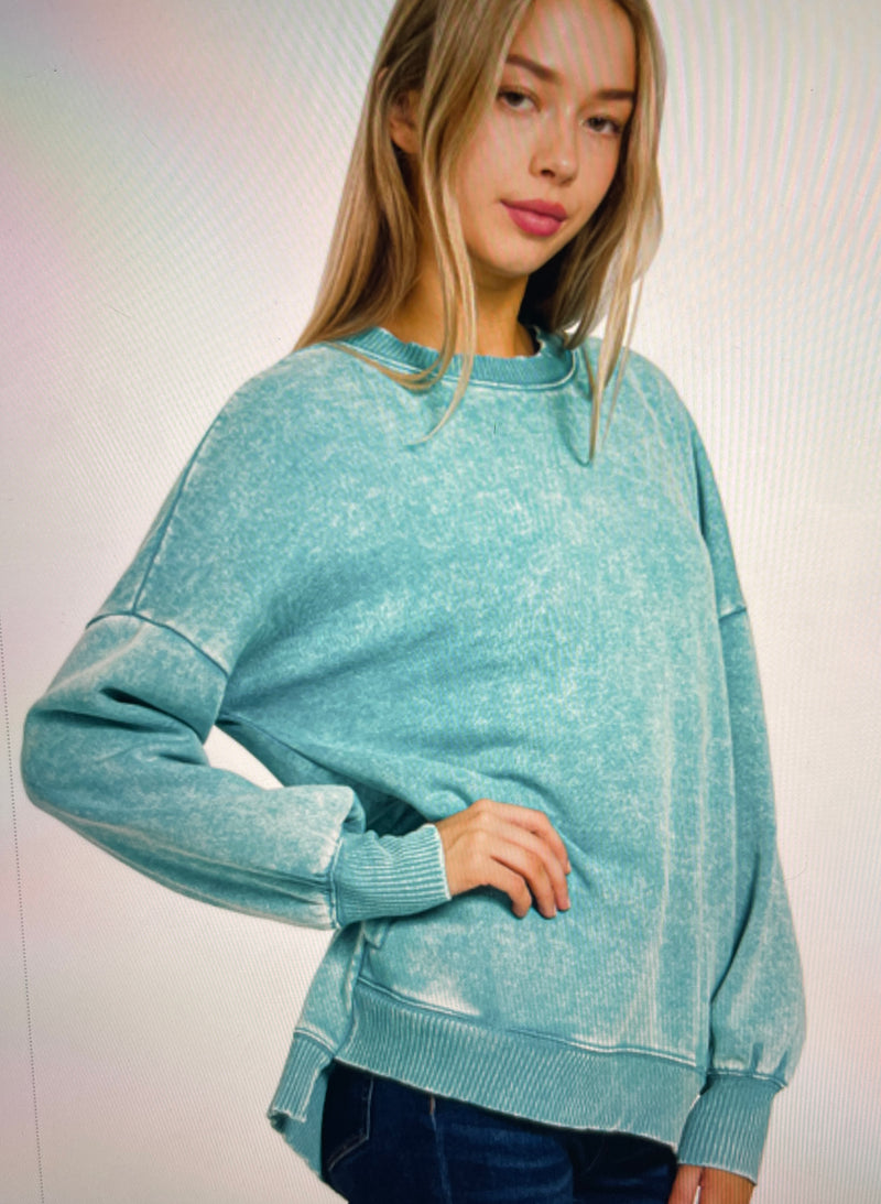 ZOILA ACID WASH FLEECE-TEAL