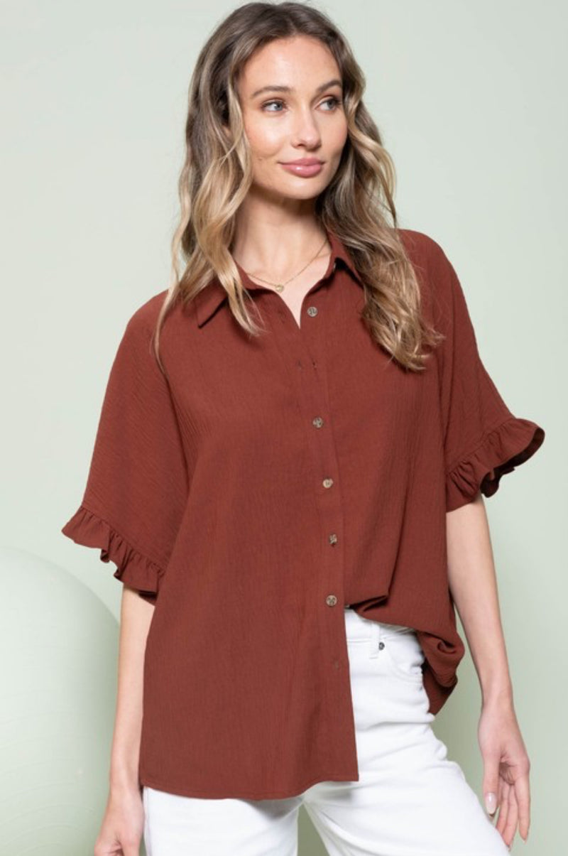 RIATA RUFFLED BUTTONDOWN