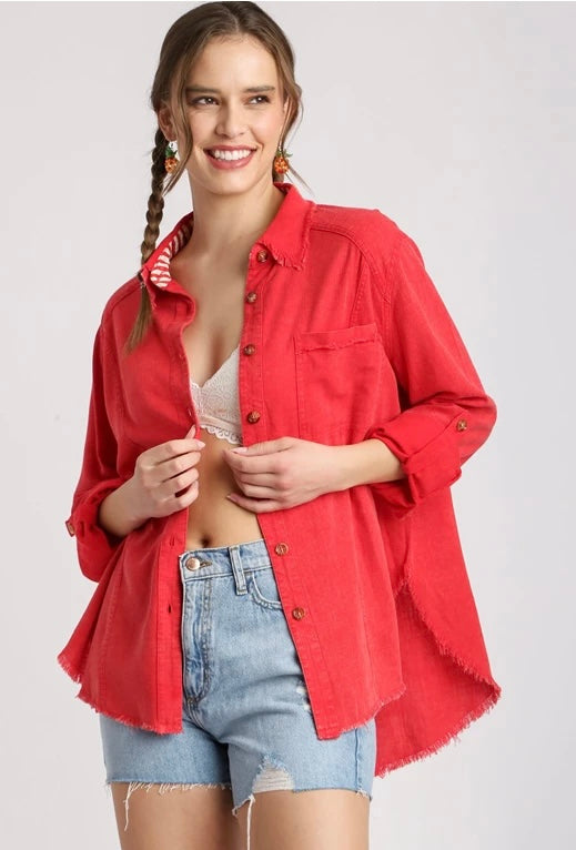 BILLIE LINEN BUTTONDOWN~RED