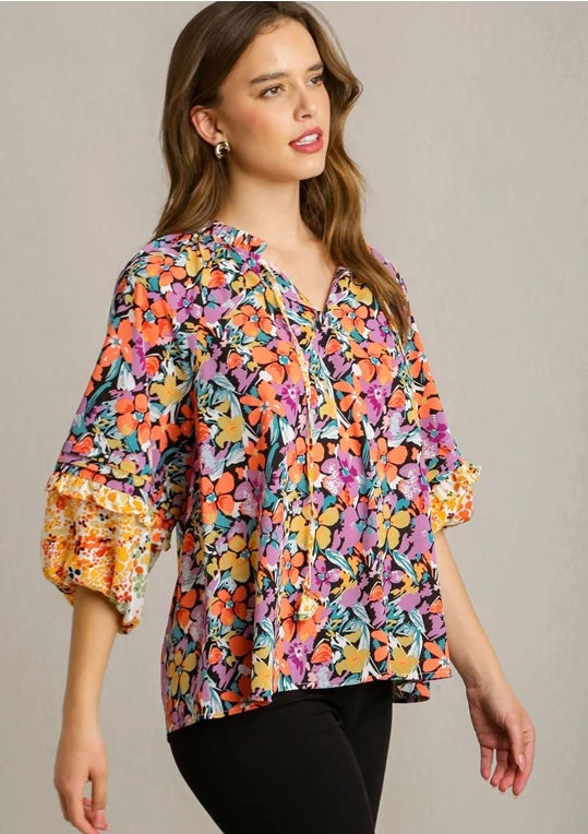 PAULA MIXED PRINT BLOUSE