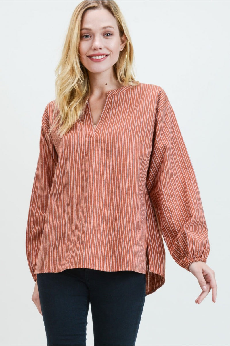 GINA SIMPLE COTTON STRIPE TOP~BRICK