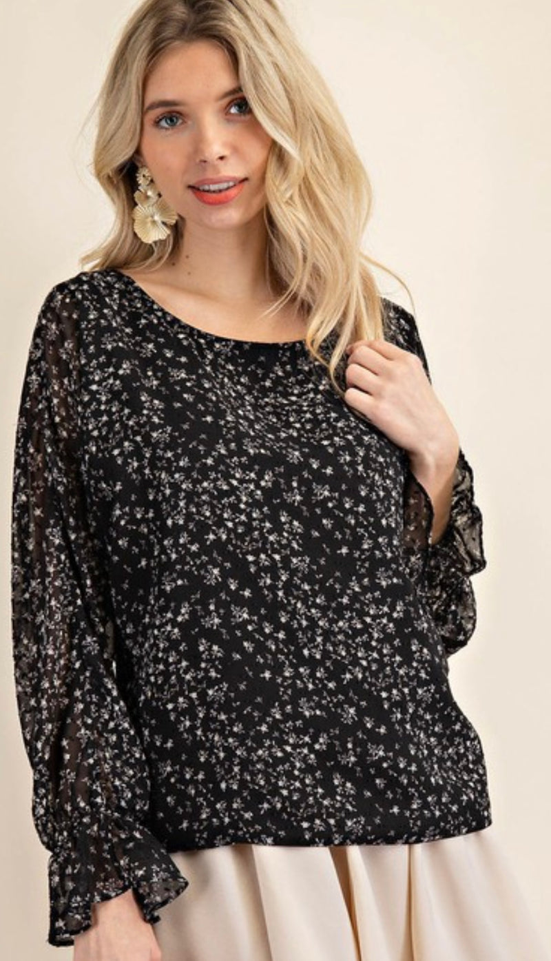 JUNIE SWISS DOT CHIFFON BLOUSE