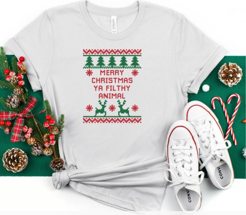 FILTHY ANIMAL CHRISTMAS TEE~SILVER